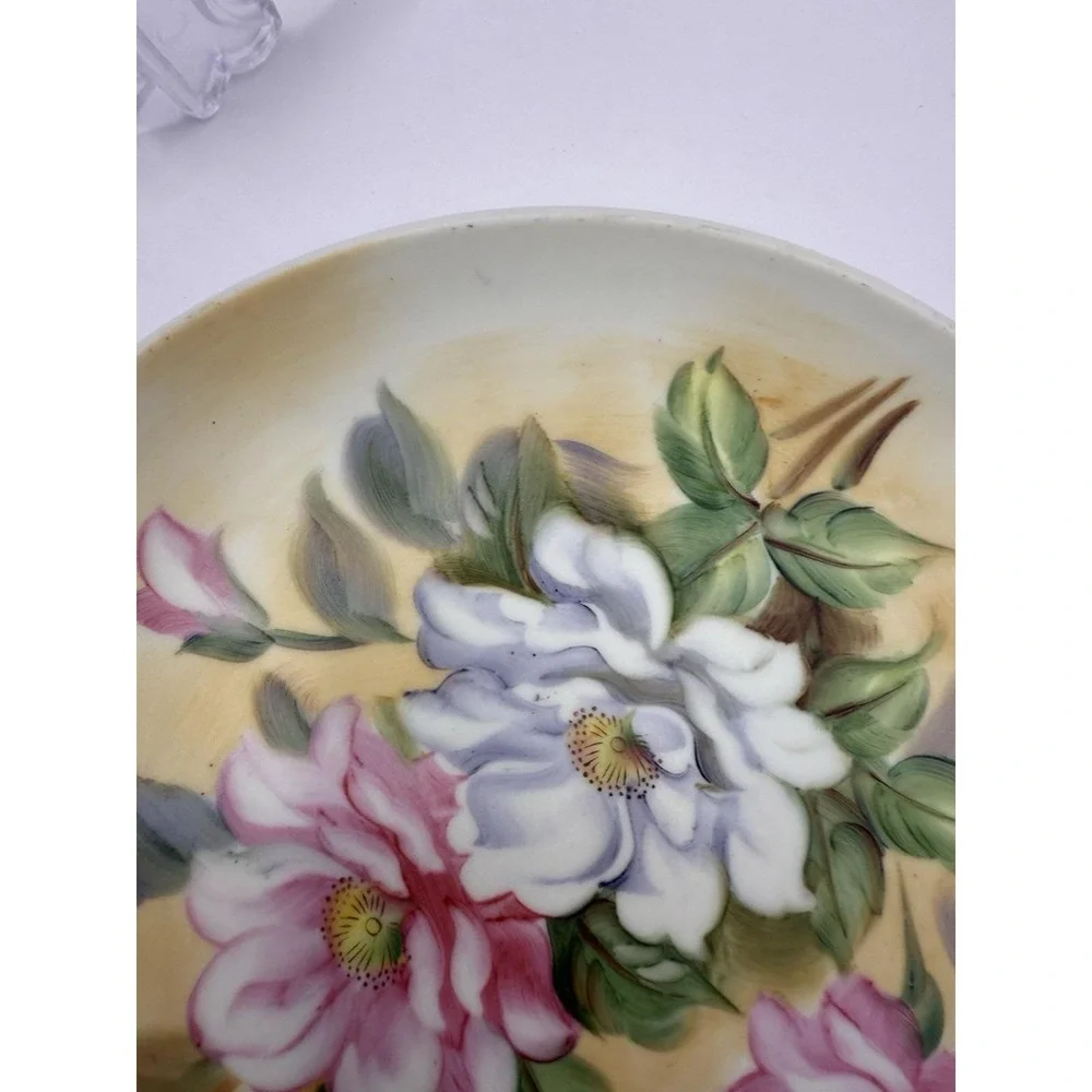 Lefton Hand Painted Floral Plate Pink Blue Flowers Vintage Porcelain‎ Japan